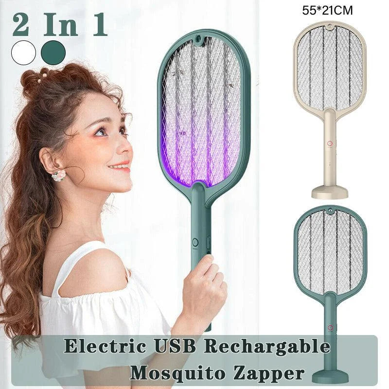2 In 1 Electric USB Rechargable Racket Fly Swatter Mosquito