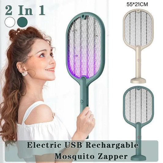 2 In 1 Electric USB Rechargable Racket Fly Swatter Mosquito