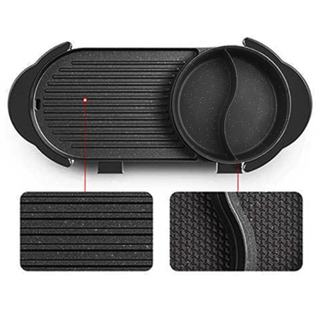 2-in-1 Non-Stick BBQ Teppanyaki Grill Plate Steamboat Dual Sided Hotpot - Premium