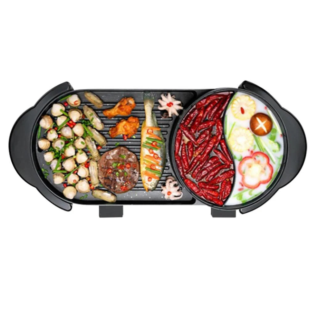 2-in-1 Non-Stick BBQ Teppanyaki Grill Plate Steamboat Dual Sided Hotpot - Premium