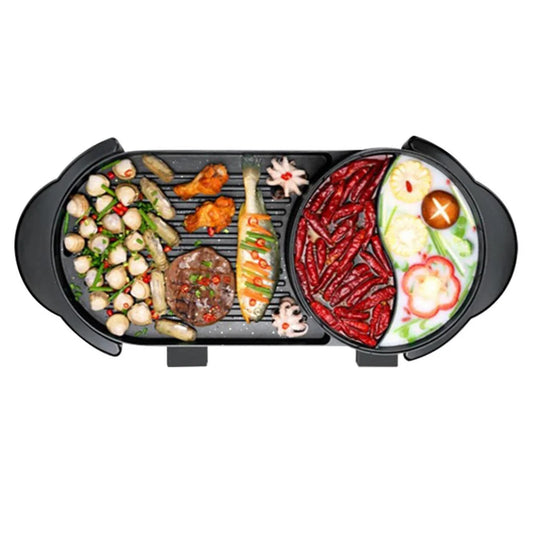 2-in-1 Non-Stick BBQ Teppanyaki Grill Plate Steamboat Dual Sided Hotpot - Premium