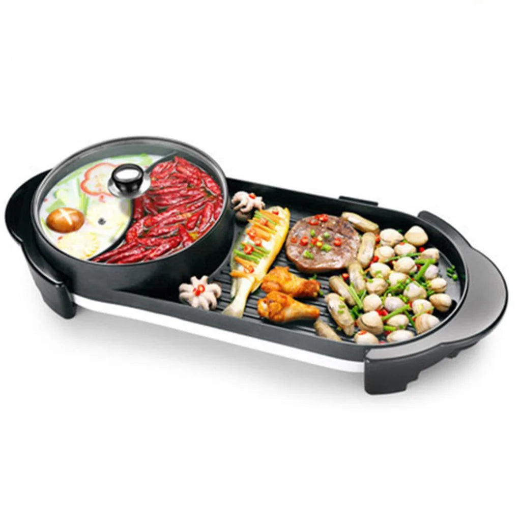 2-in-1 Non-Stick BBQ Teppanyaki Grill Plate Steamboat Dual Sided Hotpot - Premium