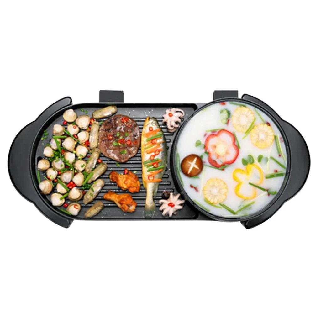2-in-1 Non-Stick BBQ Teppanyaki Grill Plate Steamboat Hotpot 2-8 Person - Premium