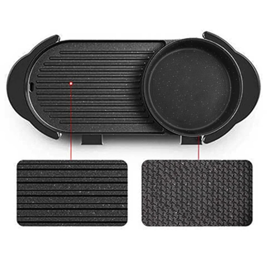 2-in-1 Non-Stick BBQ Teppanyaki Grill Plate Steamboat Hotpot 2-8 Person - Premium