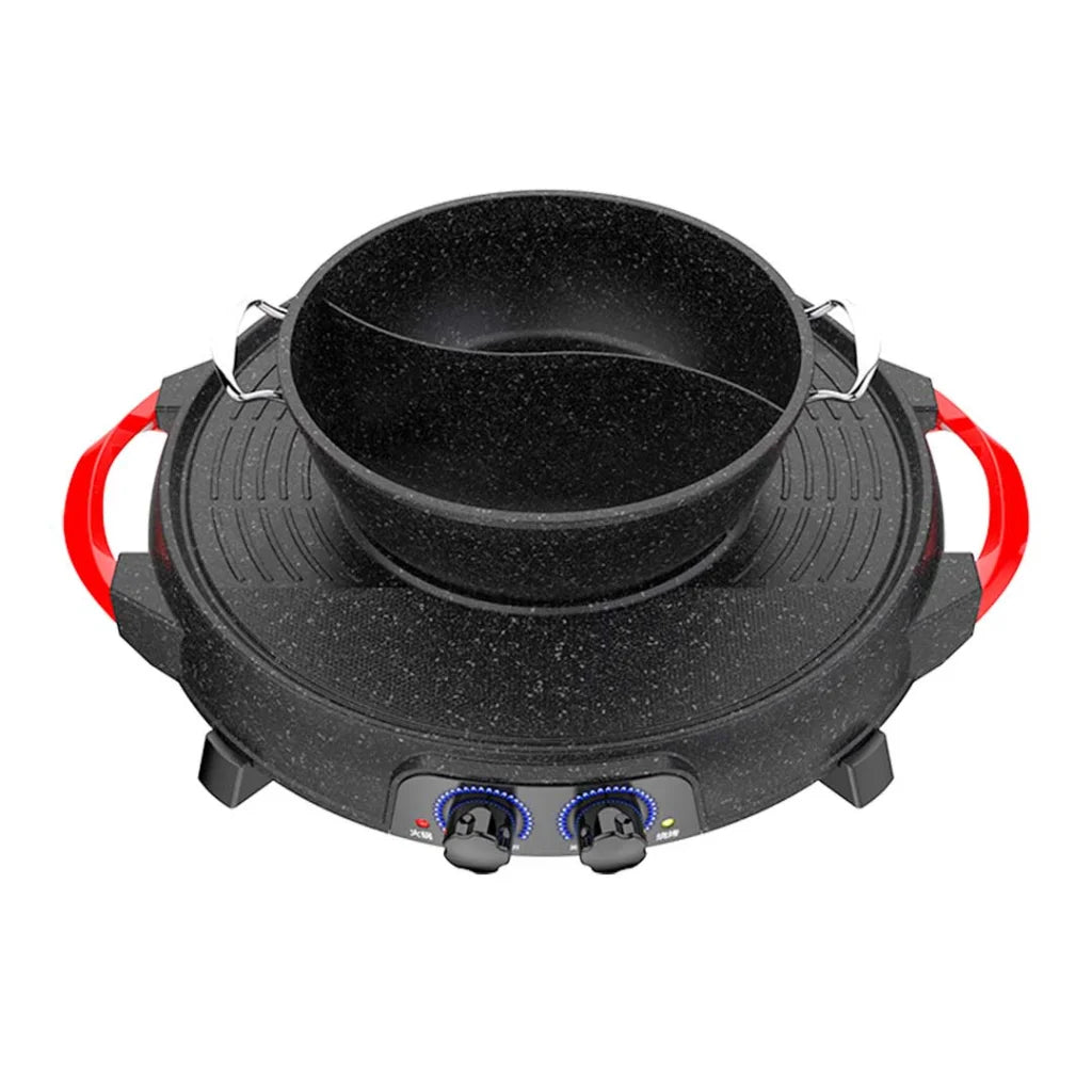 2-in-1 Stone Coated Grill Plate Steamboat Two Division Hotpot - Premium