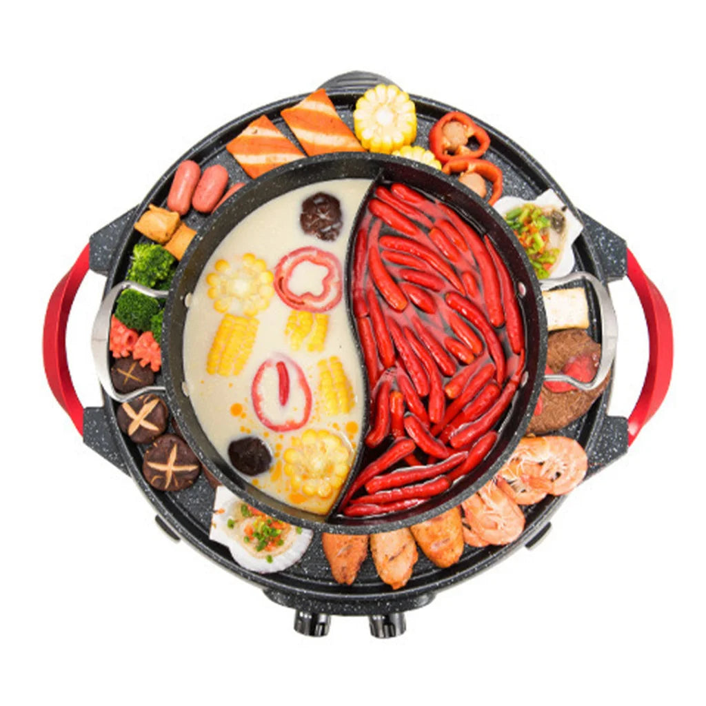 2-in-1 Stone Coated Grill Plate Steamboat Two Division Hotpot - Premium
