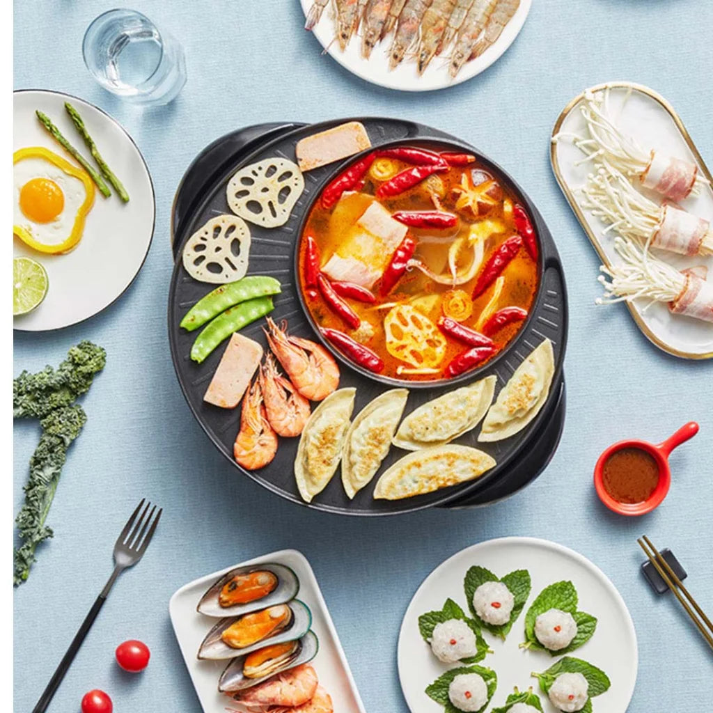 2-in-1 Stone Coated Teppanyaki Grill Plate Steamboat Hotpot 3-5 Person - Premium