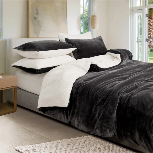 2-in-1 Teddy Sherpa Quilt Cover Set (Charcoal Super King)