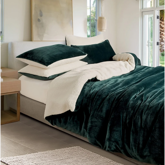 2-in-1 Teddy Sherpa Quilt Cover Set (Emerald Green Super