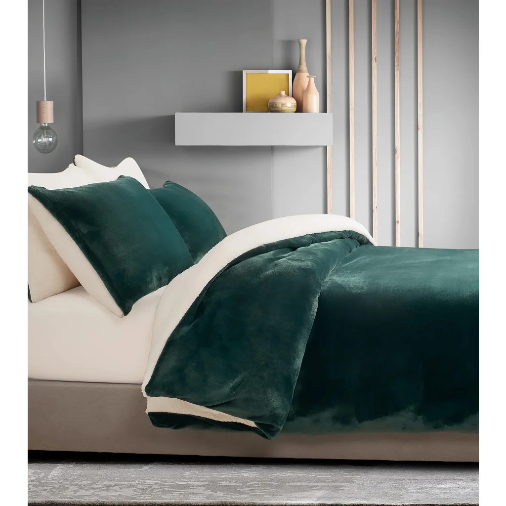 2-in-1 Teddy Sherpa Quilt Cover Set (Emerald Green Super