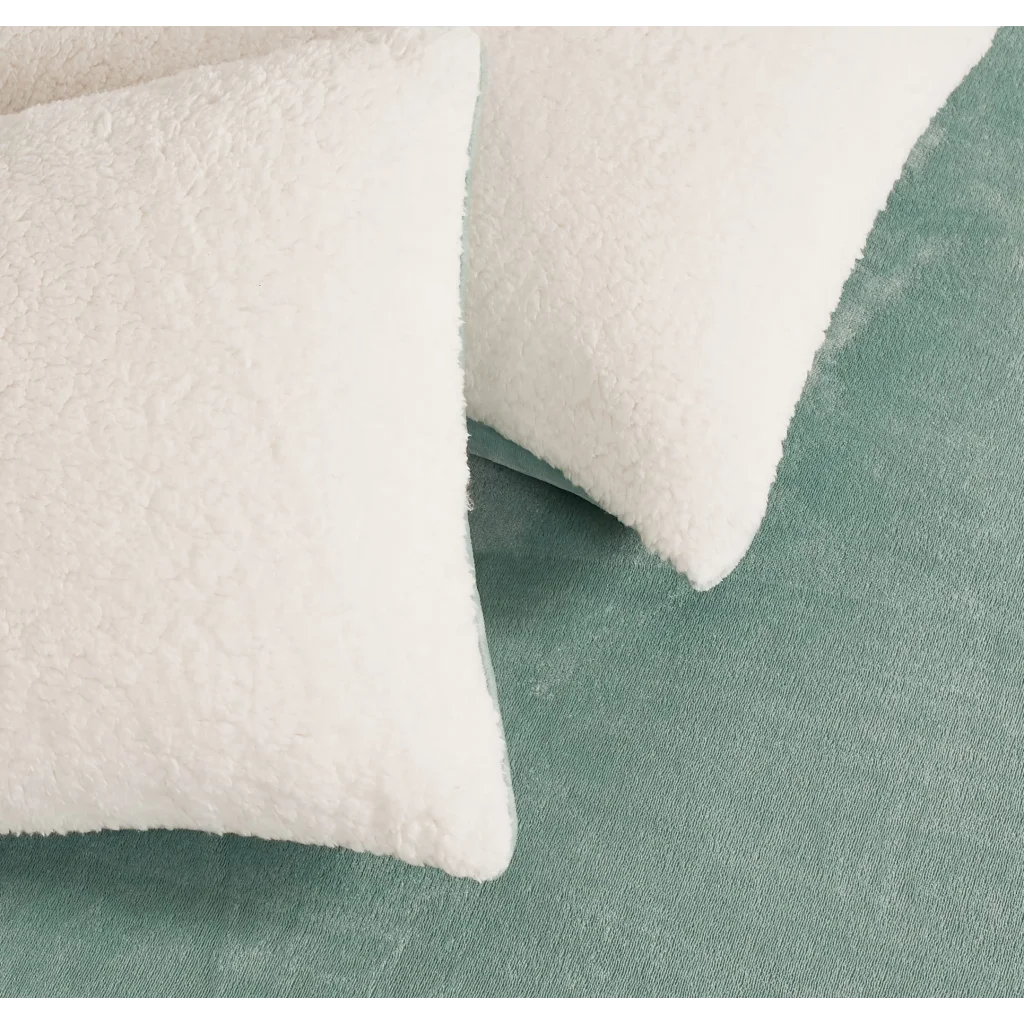 2-in-1 Teddy Sherpa Quilt Cover Set (Sage Green Super King)