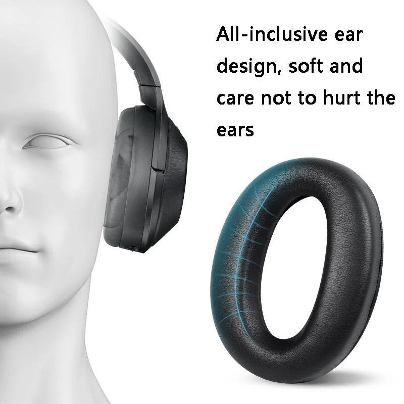 2 Leather Headset Earmuffs For Sony 1000Xm4 - Black Protein Skin No Snap-1915197992323911682