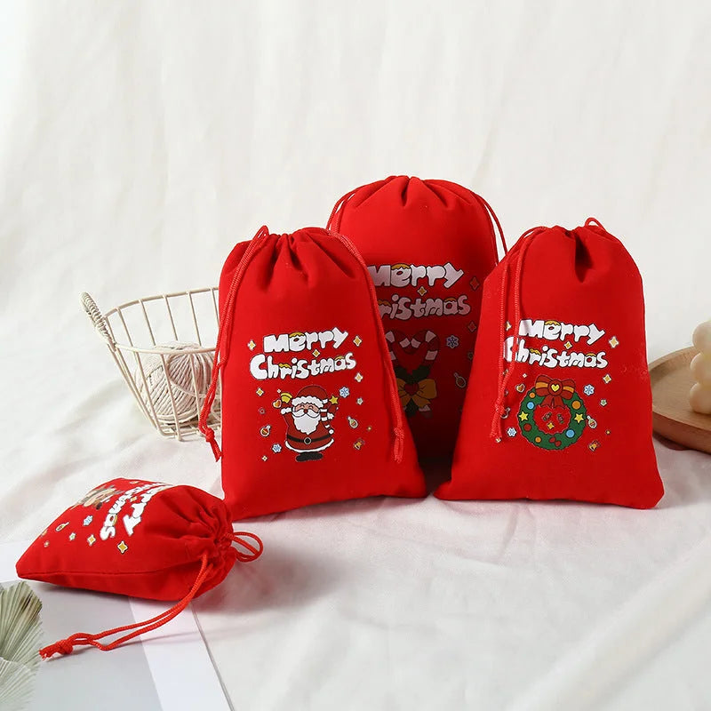2-Pack Luxury Red Velvet Christmas Elk Gift Bag(13x18CM)