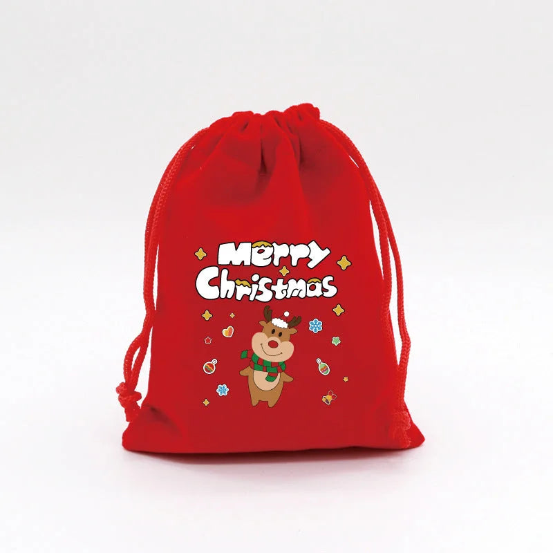 2-Pack Luxury Red Velvet Christmas Elk Gift Bag(13x18CM)