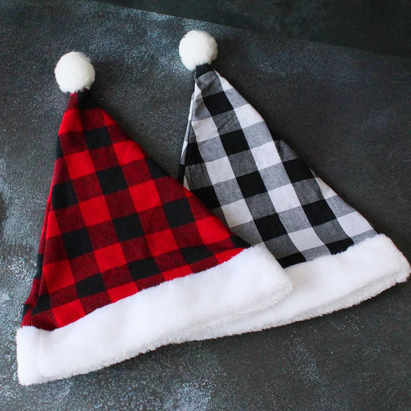 2 Pack Plaid Santa Hats for Adults Buffalo Check Christmas