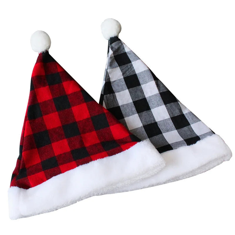 2 Pack Plaid Santa Hats for Adults Buffalo Check Christmas