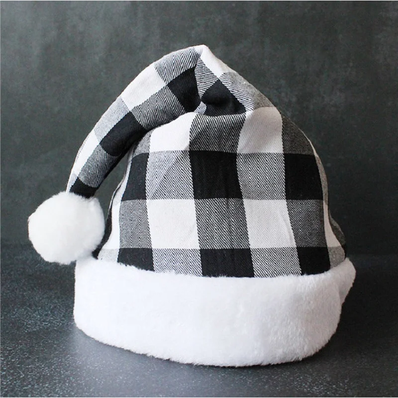 2 Pack Plaid Santa Hats for Adults Buffalo Check Christmas