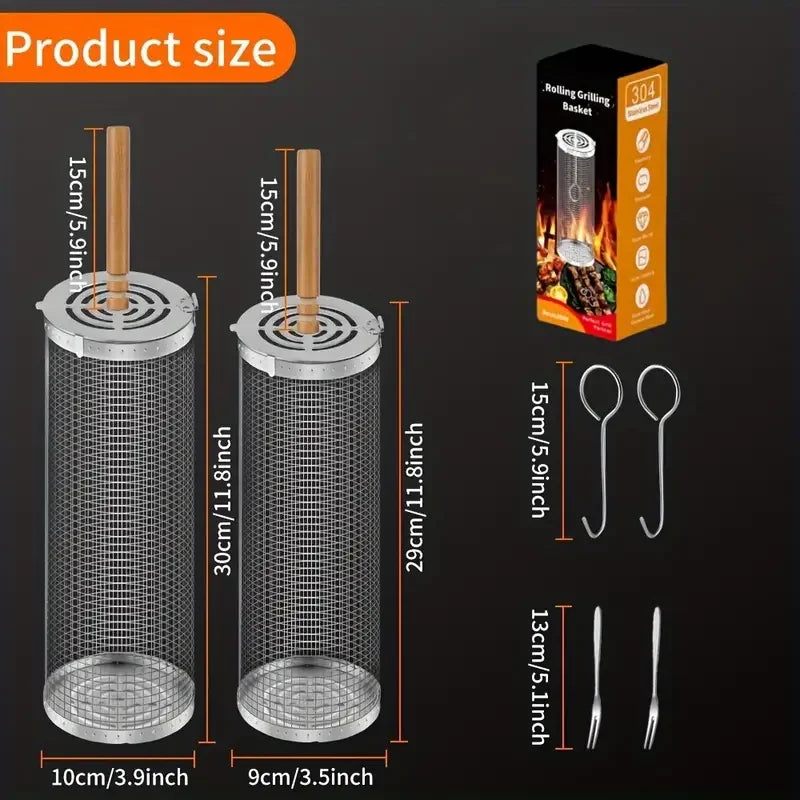 2-Pack Stainless Steel Rotating Grill Baskets