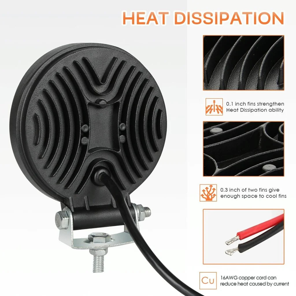 2 Pcs 4 Inch 15W Spot / Flood Light White Light Round