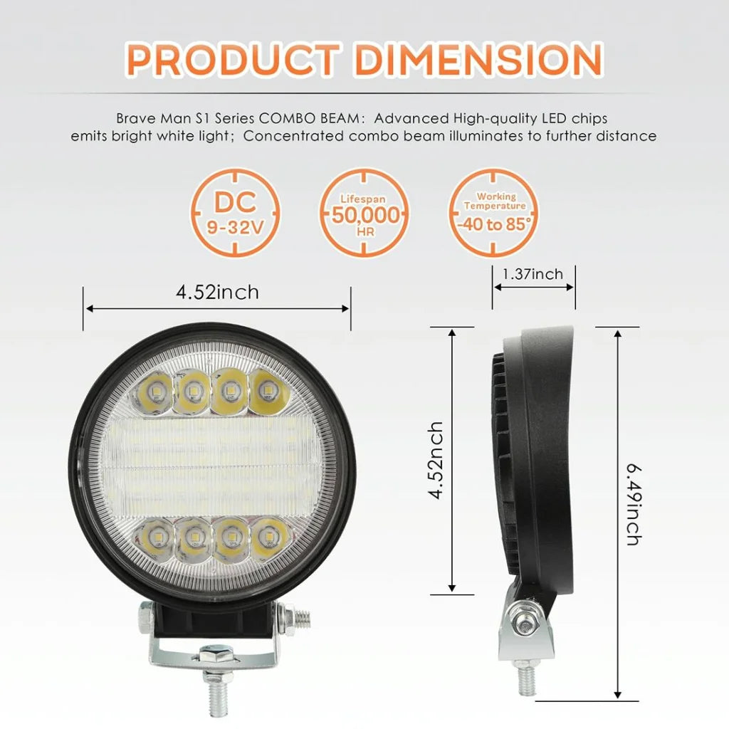 2 Pcs 4 Inch 15W Spot / Flood Light White Light Round