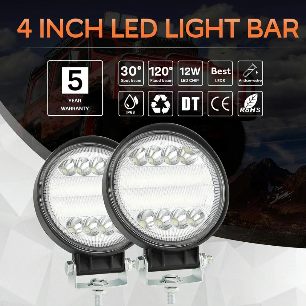 2 Pcs 4 Inch 15W Spot / Flood Light White Light Round