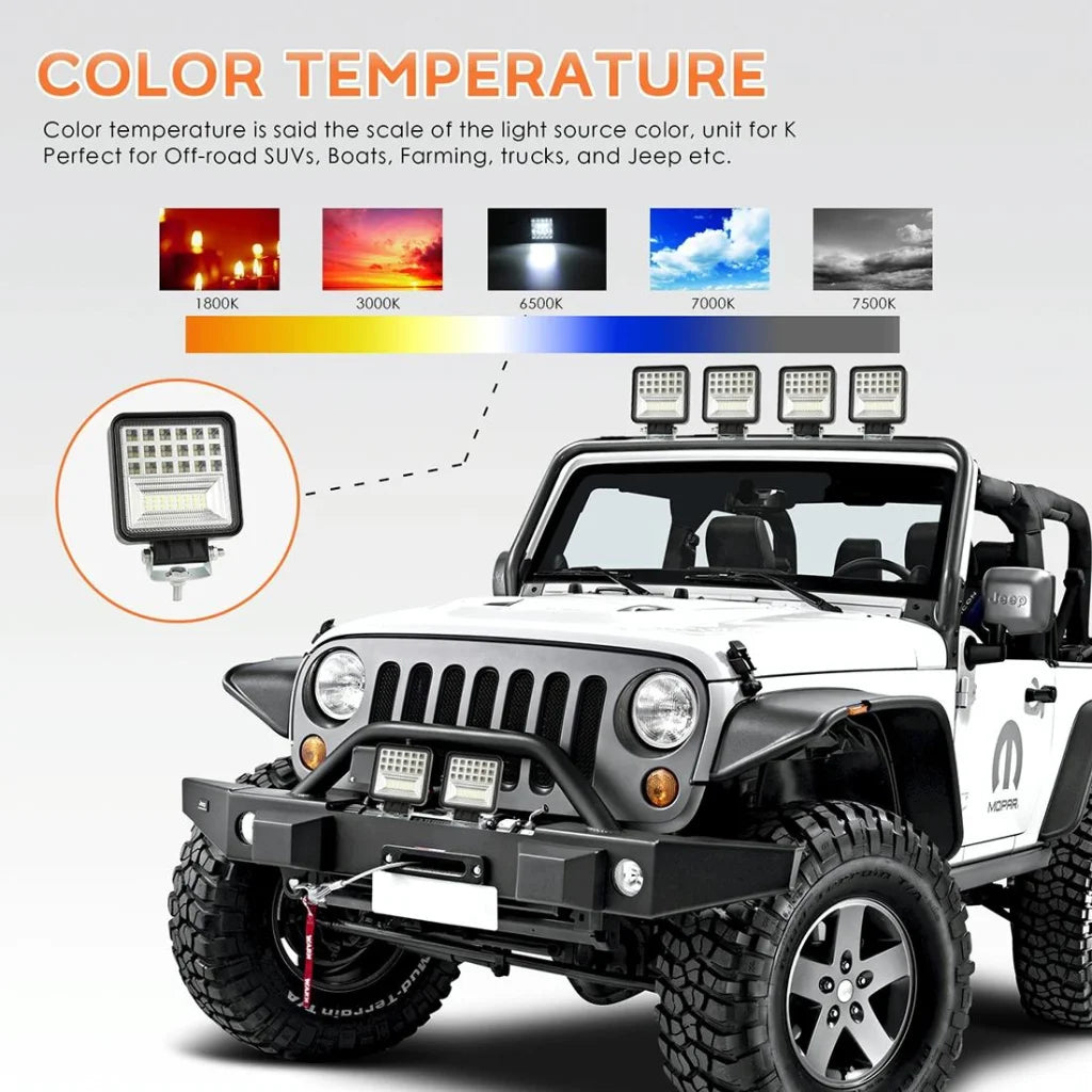 2 Pcs 4 Inch 20W Spot / Flood Light White Light Square