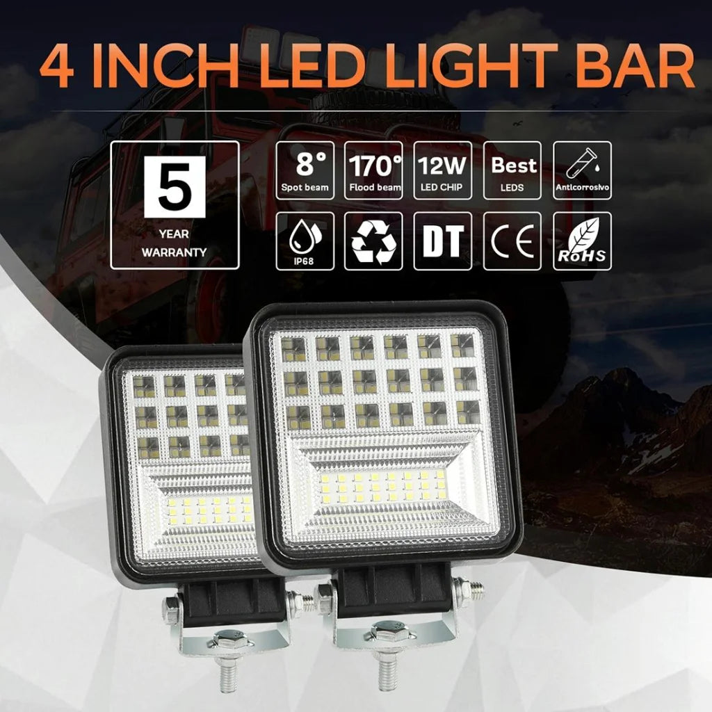 2 Pcs 4 Inch 20W Spot / Flood Light White Light Square