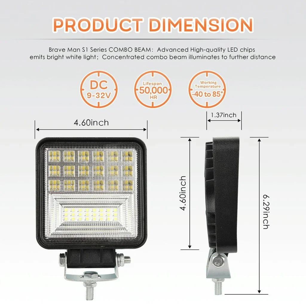 2 Pcs 4 Inch 20W Spot / Flood Light White Light Square