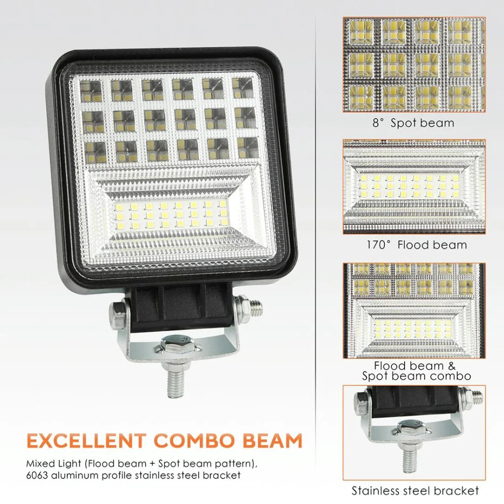2 Pcs 4 Inch 20W Spot / Flood Light White Light Square