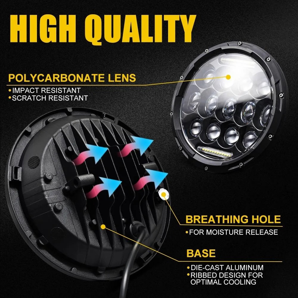 2 Pcs 7 Inch Dc10 - 48V 36W 6000K Harley Motorcycle
