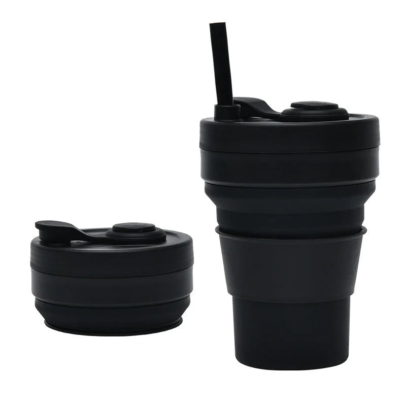 Set Of Two Black 350ml Collapsible Silicone Travel