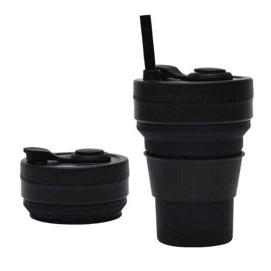 Set Of Two Black 350ml Collapsible Silicone Travel