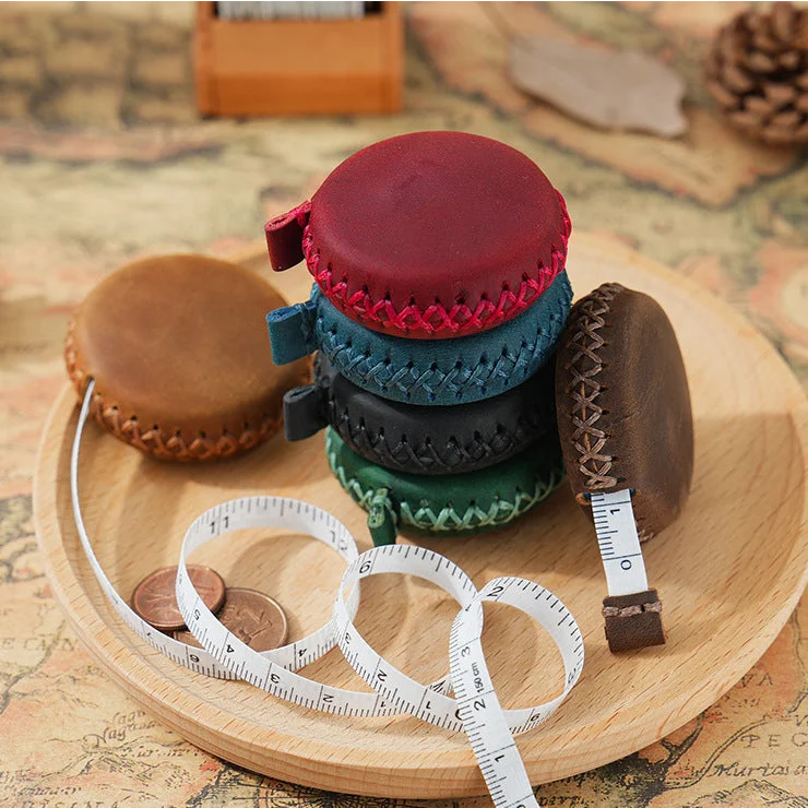 2 PCS Black Hand-Stitched Leather Tape Measure - Compact &