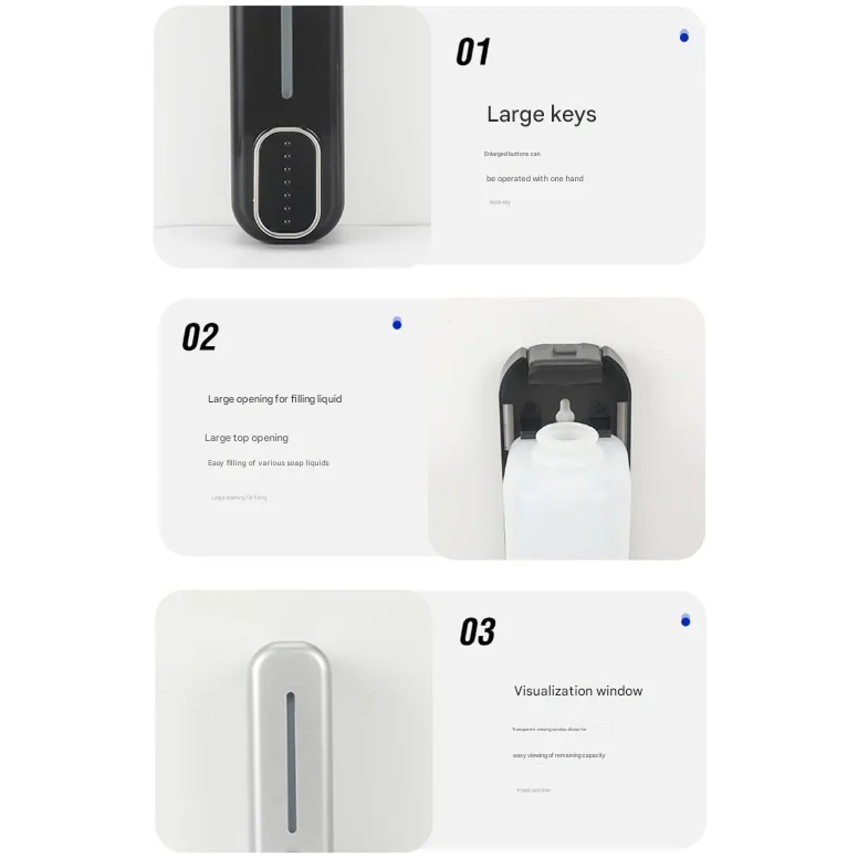 2 Pcs Black Modern Wall-Mounted Press Soap Dispenser