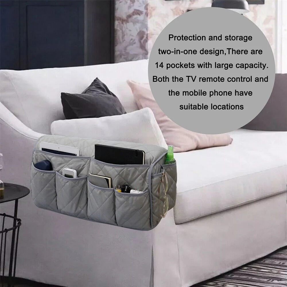 2 Pcs Black Quilted Sofa Armrest Organizer Caddy