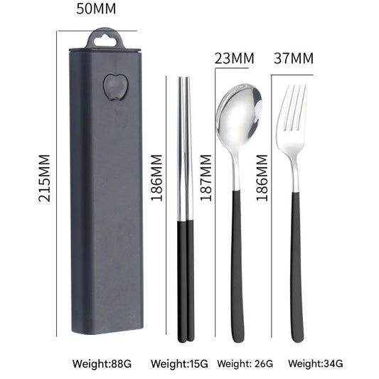2 - pcs Black Reusable Travel Utensil Set with Case - 304