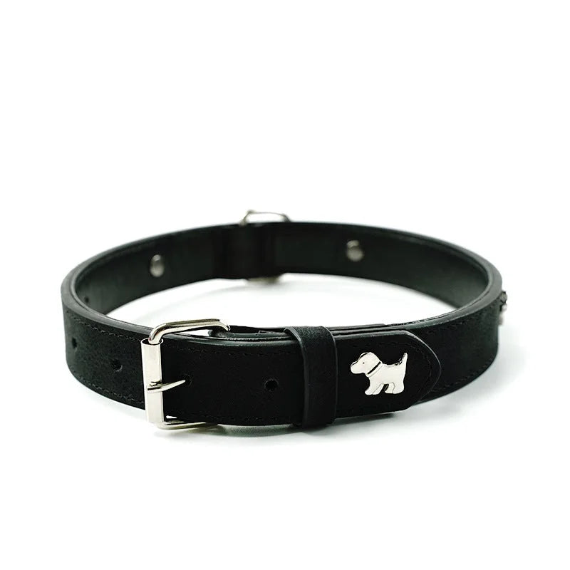 2 PCS Black Soft Leather Dog Collar - Adjustable & Durable
