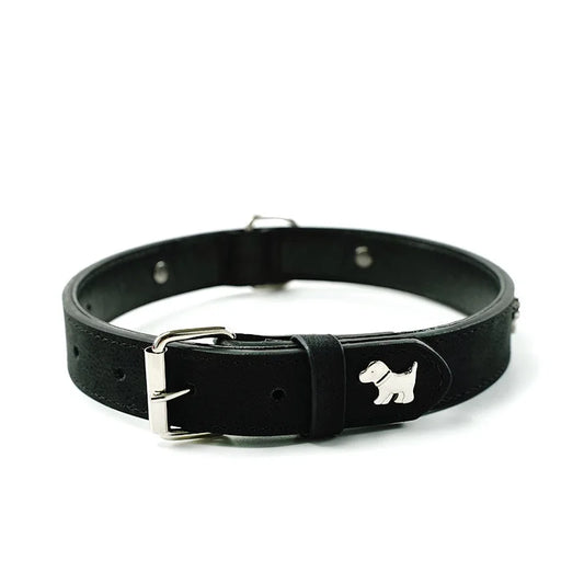 2 PCS Black Soft Leather Dog Collar - Adjustable & Durable