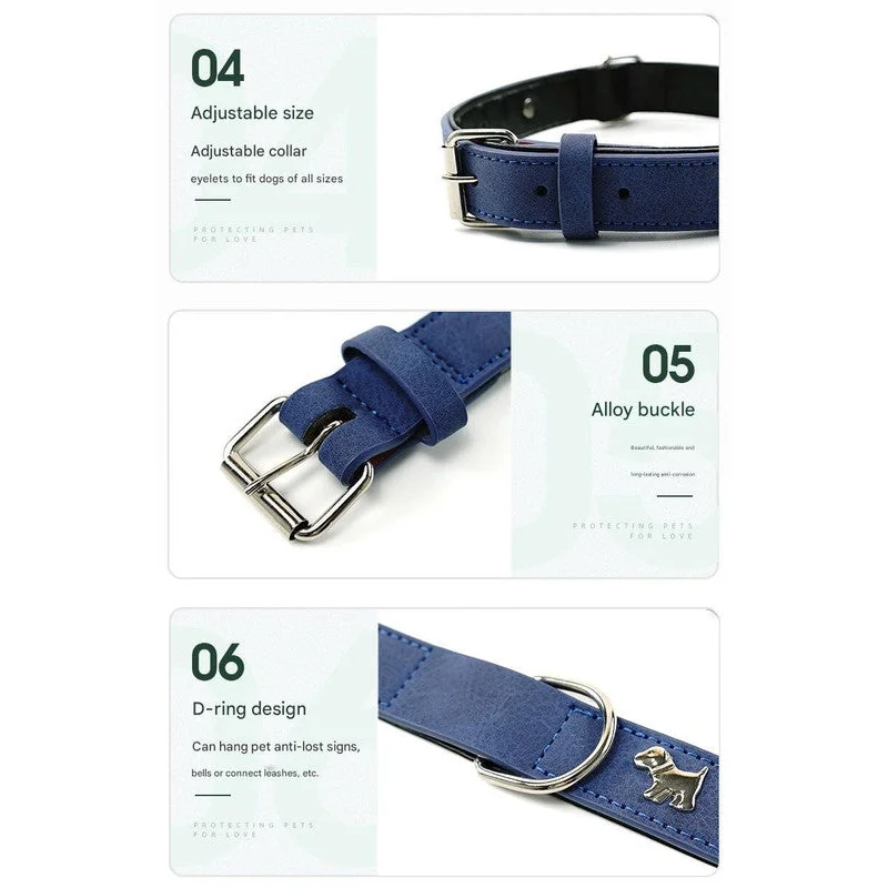2 PCS Black Soft Leather Dog Collar - Adjustable & Durable