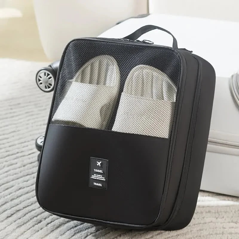 2 Pcs Black Waterproof Foldable Travel Shoe Storage Bag