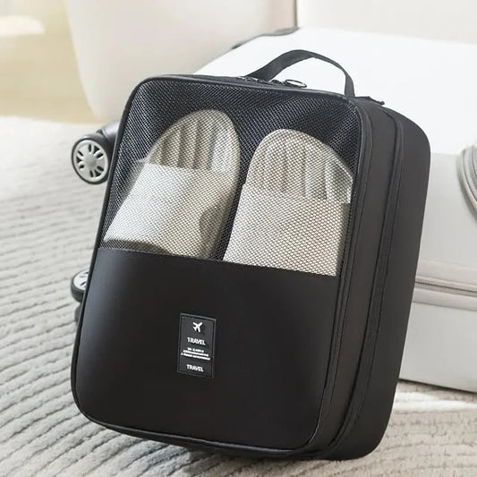 2 Pcs Black Waterproof Foldable Travel Shoe Storage Bag