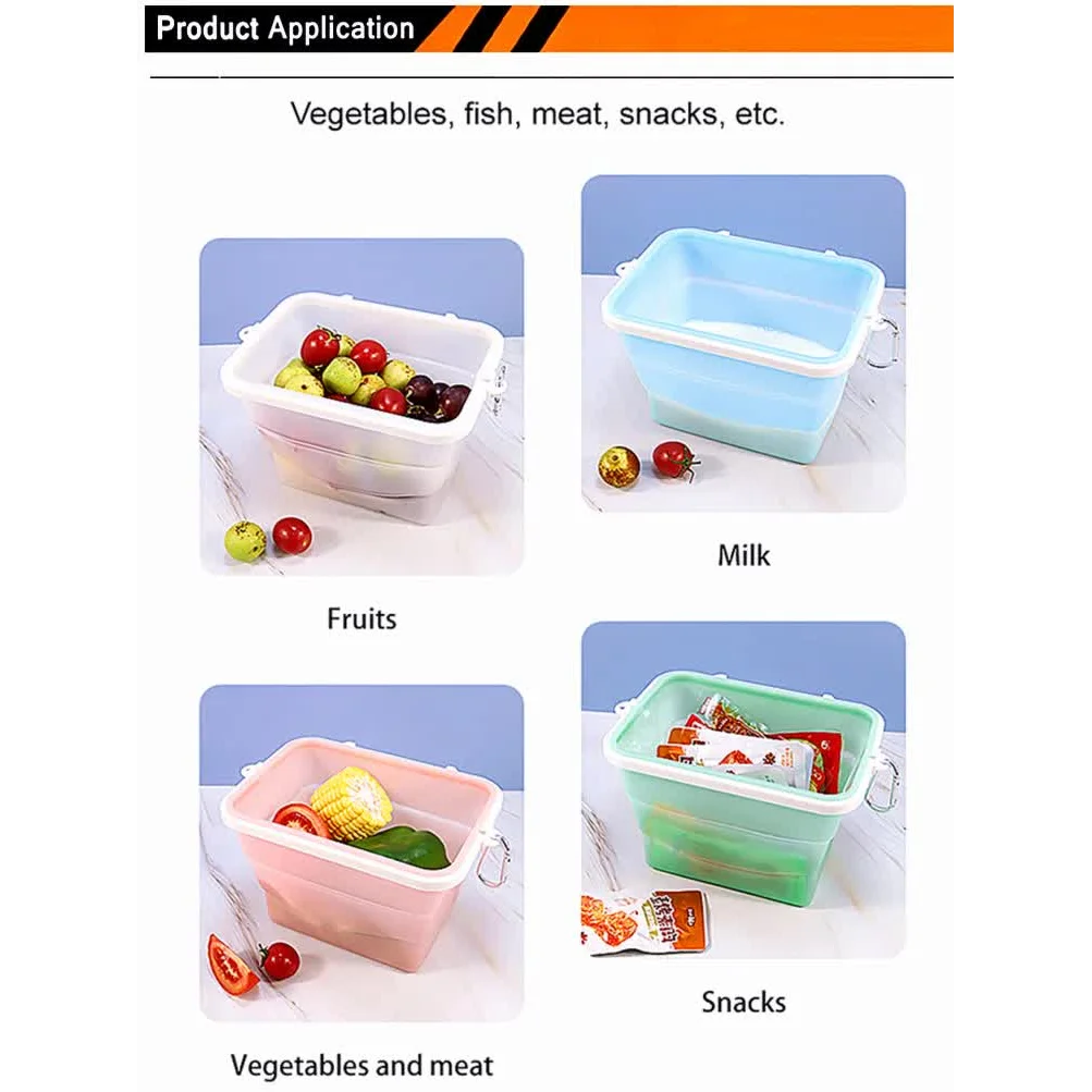 2 Pcs Blue Collapsible Silicone Food Storage Container