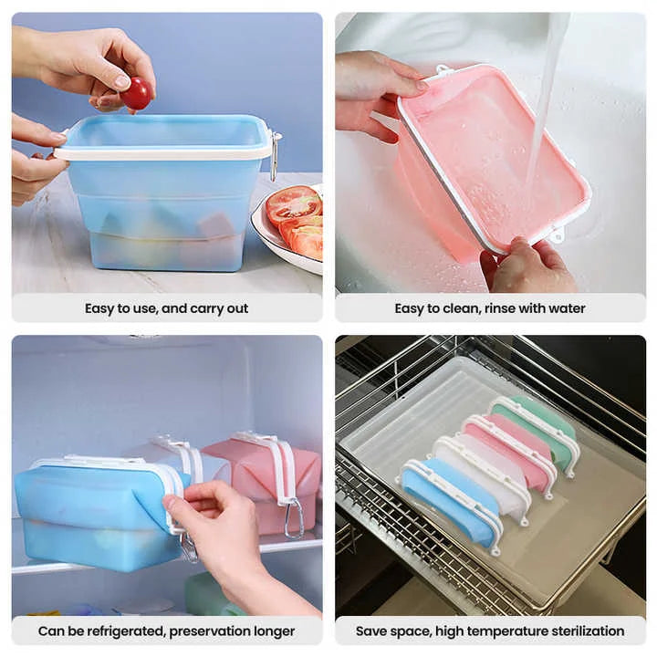 2 Pcs Blue Collapsible Silicone Food Storage Container