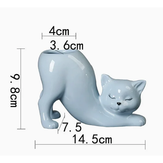 2 PCS Blue Cute Cat Ceramic Flower Pot - Decorative