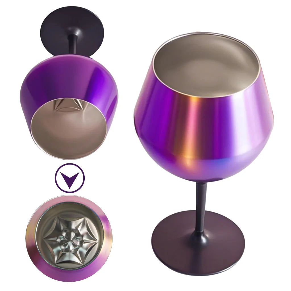 2 Pcs Blue Detachable Stainless Steel Wine Glass - 14oz