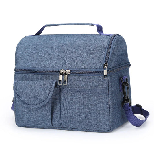 2 Pcs Blue Premium Double Layer Insulated Lunch Bag - 8.4L