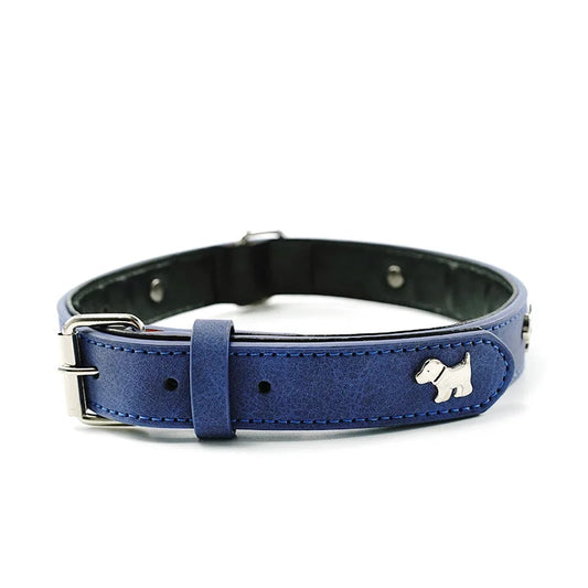 2 PCS Blue Soft Leather Dog Collar - Adjustable & Durable