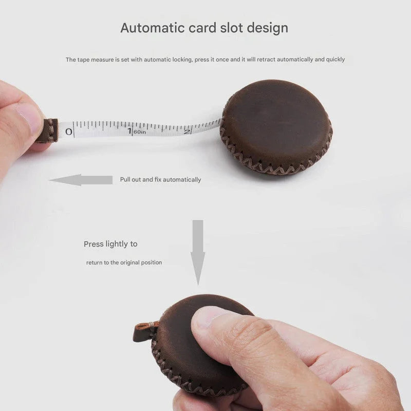 2 PCS Brown Hand-Stitched Leather Tape Measure - Compact &