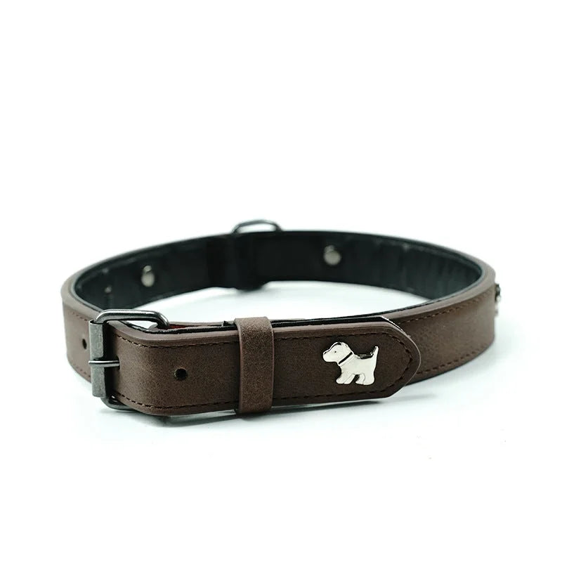 2 PCS Brown Soft Leather Dog Collar - Adjustable & Durable