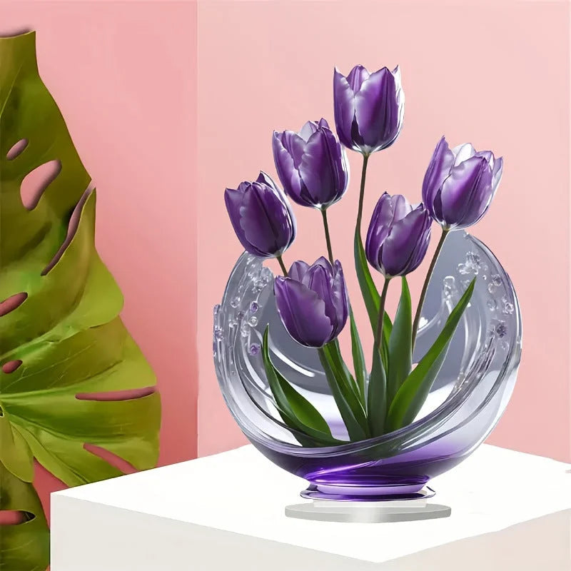 2 Pcs Charming Purple Tulip 2D Acrylic Ornament - Flat